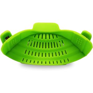 Cheer Collection Silicone Clip on Pot Strainer, Heat-resistant Snap-On Strainer for Pasta, Noodles, Rice, Meats and Vegetables, Green