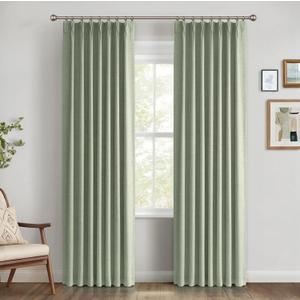 100% Blackout Shield Linen Look Textured Pinch Pleated Curtains Blackout Drapes 96 Inch Long 2 Panels Set, Faux Linen Blackout Curtains for Bedroom & Living Room, 40" W x 96" L, Sage Green