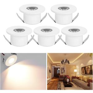 5 Pack 1W Mini LED Recessed Lighting, 1 Inch Recessed LED Lights with Driver Power Supply, AC 110V Under Cabinet Lighting Under Cabinet Lights 120LM 3000K Warm White 5 Pack 1W Mini LED Recessed Lighting, 1 Inch Recessed LED Lights with Driver Power Supply, AC 110V Under Cabinet Lighting Under Cabinet Lights 120LM 3000K Warm White
