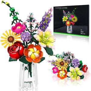 Flowers Bouquet Building Sets, Artificial Flower Plants for Botanical Collection and Decorative Home, for Girls Women Adults Ages 6+, Birthday Valentine's Day Gift for Her, No Vase