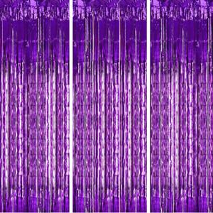 Purple Streamers Foil Fringe Curtain,3 Pcs 3.3ft x 6.6ft Tinsel Photo Booth Backdrop,Purple Party Decorations for Back to School Bachelorette Graduation Wedding Birthday Princess