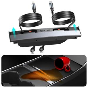 USB Hub for Tesla Model 3 Model Y Waterproof - Fast Phone Charger for Model Y/3 Accessories 2024 2023 2022 2021 Multi Port Retractable Docking Station, 100% Fit Center Console(Not Fit Model 3 2024)