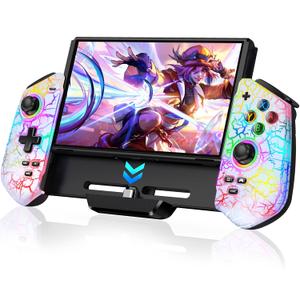 Switch Controllers, Hall Effect Joystick Switch Joypad for Nintendo Switch/OLED, Full-Size Grip Wireless Switch Pro Controller with Light, No Drift Handheld Remote Mode (White-Crack)