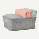 Amazon Basics Decorative BPA-Free Plastic Storage Baskets, 13.66 x 11.34 x 5.39 in, Grey, 4-Pack