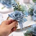 Meldel Dusty Blue Corsage and Boutonniere Set, Rose Boutonniere for Men, Prom Flower Wrist Corsage Bracelets, Homecoming Corsages Wristlet, Men Boutonnieres for Wedding Flowers Accessories Prom Suit