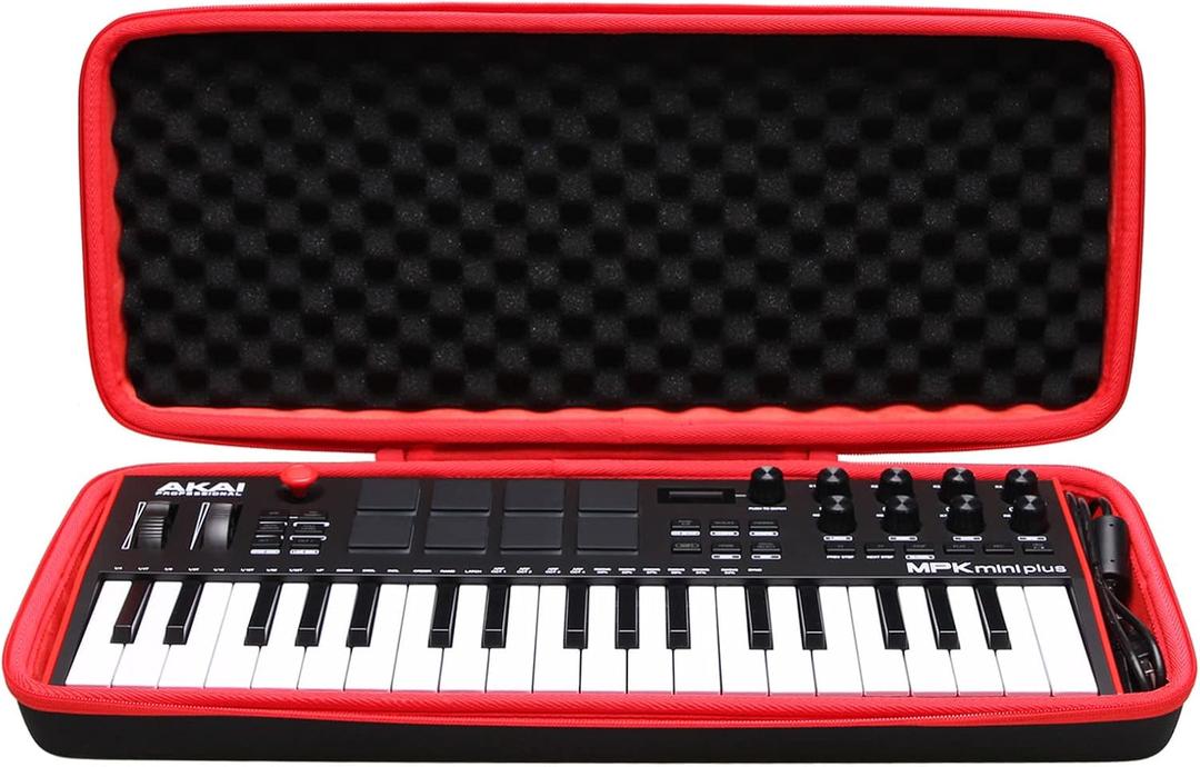 LTGEM Hard Case for Akai Professional MPK Mini Plus - USB MIDI Keyboard Controller - Travel Protective Carrying Storage Bag (Black+Red)