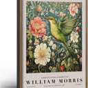 RJETZMU Hummingbird Wall Art Print Wood Frame Wrap Poster William Morris Style Vintage Botanical Bird Artwork Nature Picture Gallery Wall Decor for Living Room Bathroom Office 16x24 Inch