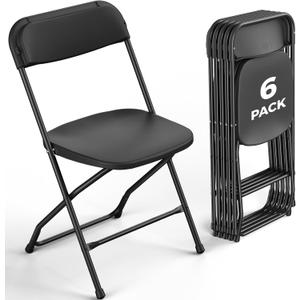 6 Pack Black Plastic Folding Chairs, Outdoor Portable Folding Chair with Steel Frame, 350lbs Capacity Stackable Foldable Chairs for Patio, Garden, Picnic, Kitchen, Events