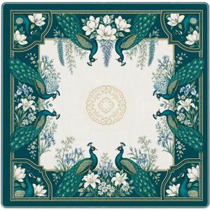 Blue Green Peacock Chinoiserie Floral Mahjong Mat 31.5"x31.5"