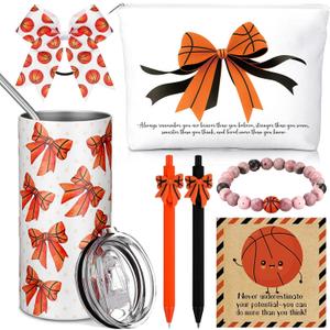 Patelai 7 Pcs Basketball Gifts for Girl Basketball Favor Include 14 oz Stainless Steel Cup Makeup Bag Bracelet Hair Scrunchies Pen with Inspirational Card 2026 Graduation Gift for Senior Nights Player