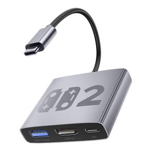 Aluminum Alloy 3-in-1 Switch 2 Dock, Bemkiru Portable Travel Dock for Nintendo Switch 2/Switch/OLED/ROG Ally/Legion GO, Switch 2 TV Docking Station Adapter with HDMI 4K@60Hz, USB 3.2 and PD 100W