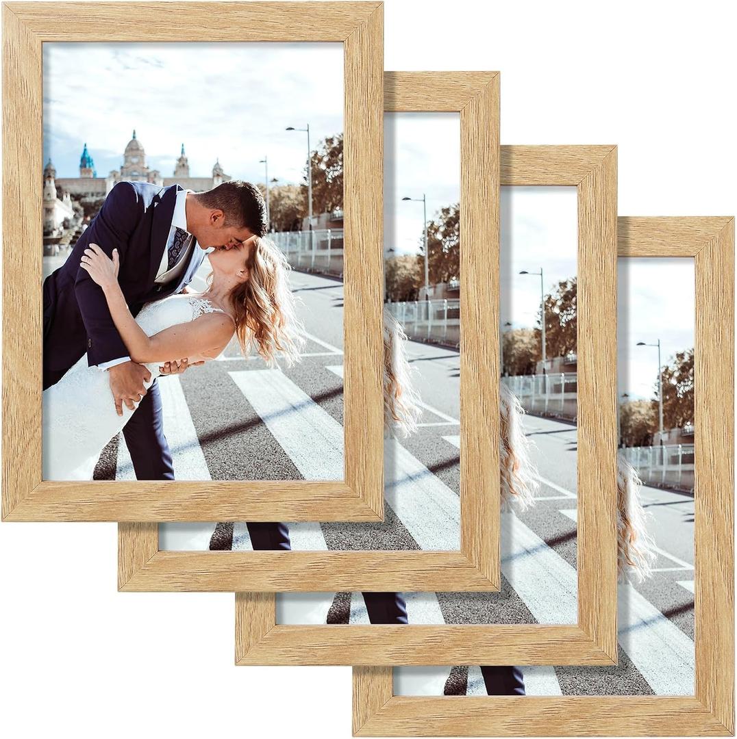 5x7 Picture Frame Set of 4, Photo Frame with High Definition Glass for Wall and Tabletop Display, Multi Picture Frames Collage Horizontal and Vertical, Wood