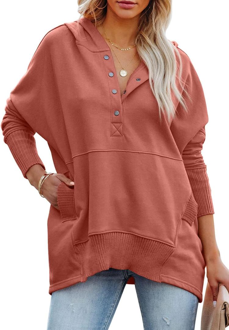 PRETTYGARDEN Women's Casual Long Sleeve Lapel Zipper Sweatshirt Drawstring Loose Pullover Tops (S)