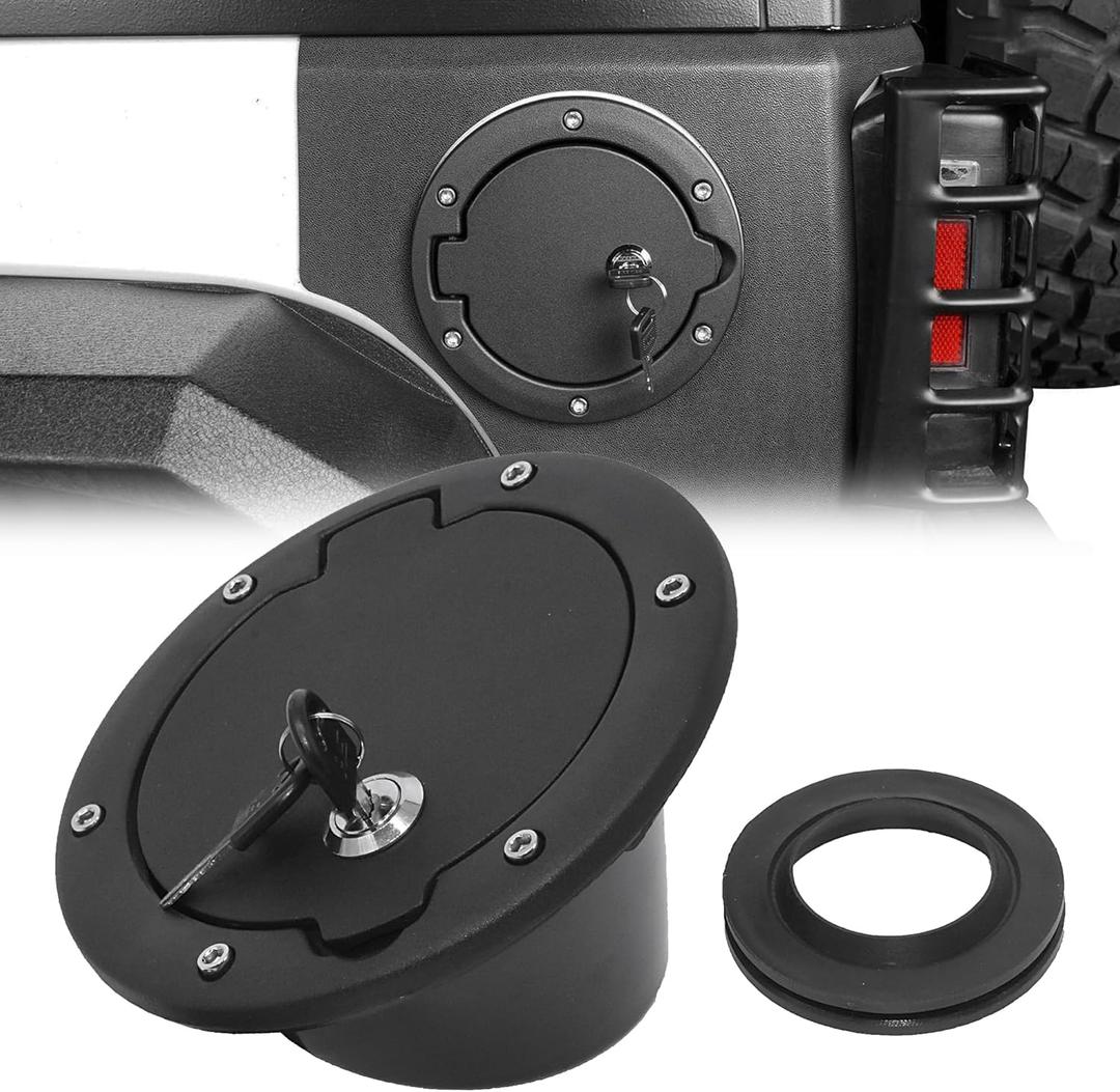 Fuel Filler Door Cover, Gas Fuel Tank Cap Cover Black Fit for 2007 2008 2009 2010 2011 2012 2013 2014 2015 2016 2017 2018 Jeep Wrangler JK & Unlimited Sport Rubicon Sahara (Locking)