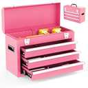 3 Drawer Metal Tool Box, Portable Metal Tool Box with EVC Liners and Latches Closure, Heavy Duty Steel Tool Chest with Ball Bearing Opening and Powder Coated Finish, Black