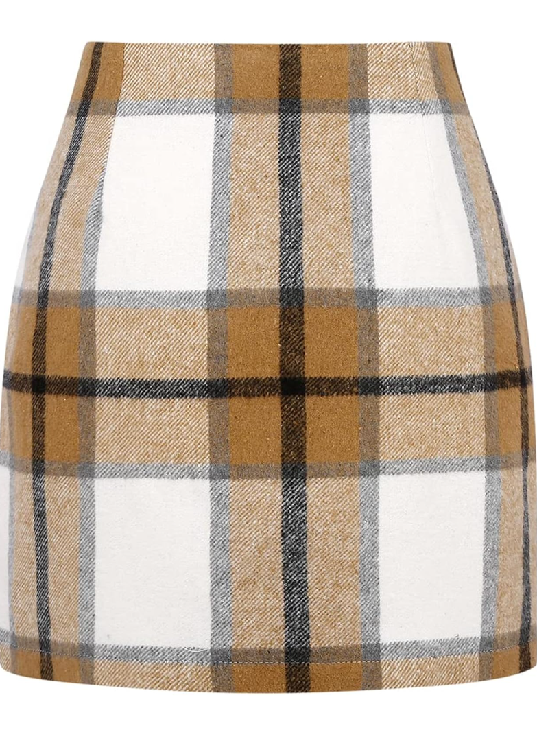 IDEALSANXUN Womens High Waist Plaid Skirt Bodycon Pencil Wool Mini Skirts, Size S