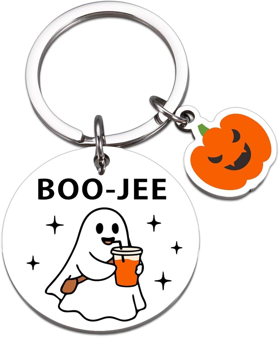 VANLOVEMAC Boo Basket Stuffers for Women Men Funny Halloween Ghost Keychain Halloween Themed Gifts for Him Her Spooky Basket Stuffers for Girls Boys Boo Jee Keychain Christmas Stocking Stuffer