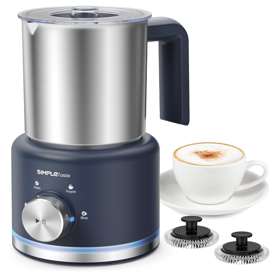 SIMPLETASTE Milk Frother, 4 in 1 Electric Milk Steamer, 16.91oz/500ml Automatic Warm and Cold Foam Frother for Coffee, Latte, Macchiato, Cappuccino, Hot Chocolate, Easy to Clean