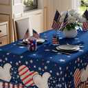 XCHI Stripe Stars Love Heart America Patriotic 4th of July Memorial Day Independence Day Tablecloth Rectangle Washable Table Covers for Home Party Decorations 60x104 Inch