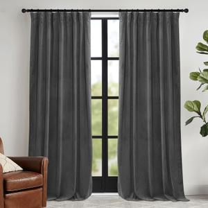 RYB HOME Velvet Blackout Curtains for Bedroom - Super Soft Room Darkening Curtains Thermal Insulated Drapes Heat Block Window Panels for Living Room, Wide 52 x Long 96, Grey, 2 Panels
