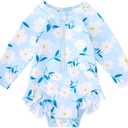 BMCiTYBM Baby Girls Swimsuits Long Sleeve Zipper One Piece UPF 50+ Sun Protection 3-6 Months Swimwear Rash Guard Blue Size 3-6 Months