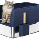 Stainless Steel X-Large Blue Semi-Enclosed Litter Box kit for Multiple Cats, Matching Scooper and Holder Included, High-Sided, Easy to Clean
