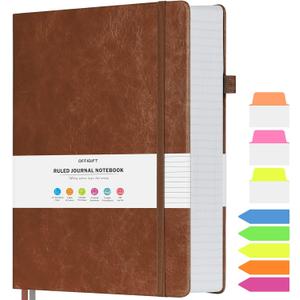 College Ruled Notebook, Large B5 Hardcover Leather Journal, 314 Numbered Pages Writing Journal, 100gsm No Bleed Paper, Lined Journal Notebook for Women Men School Office, 7.6'' X 10'', Brown