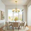 Epinl 5-Light Modern Gold Chandelier, Mid Century Sputnik Globe Pendant Light with Milk White Glass Shades, Height Adjustable Ceiling Light Fixture for Dining Room Living Room Bedroom Foyer Kitchen