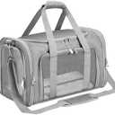 Soft-Sided Cat/Dog/Pet Carrier, Collapsible Pets Travel Carriers for Big Cats/Small Dogs with Shoulder Strap & Removable Mat, Mesh Puppy Carry Bag, Up to 16 Lbs, TSA Airline Approved (Gray)