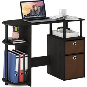 Furinno JAYA Desk, 38.4" Wide Gaming Desk with Bin Drawers, Computer Desk with Side Shelf, Office Desk for Study, Home Office, Bedroom, Dorm, Study Room, Espresso, 38"w With Storage Bin