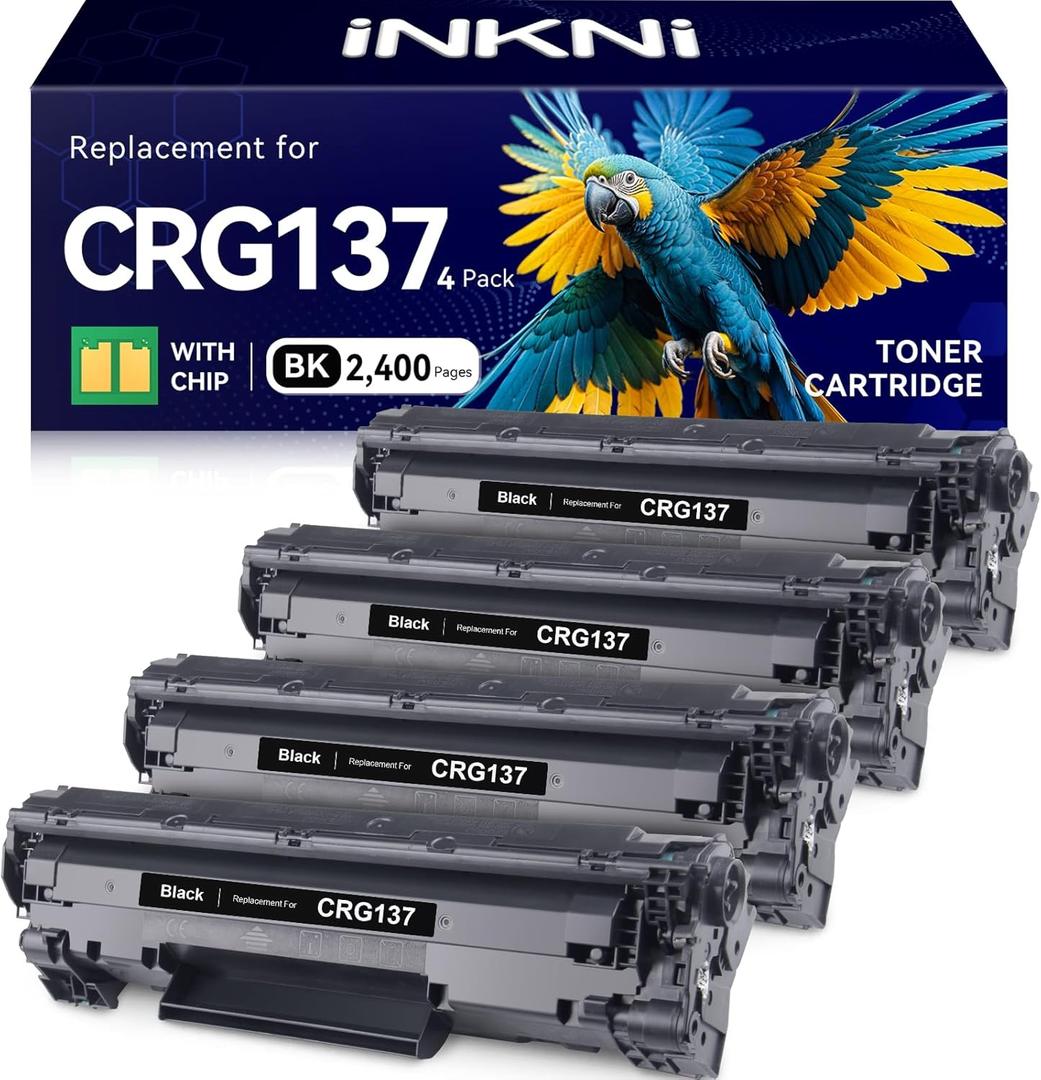 InkNI 137 Compatible Toner Cartridge Replacement for Canon 137 Black Toner Cartridge CRG 137 Compatible with Imageclass D570 MF232w MF216n MF236n (4 Pack / 137 Black)
