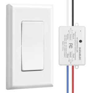 SURAIELEC Wireless Remote Light Switch, No Wiring, No WiFi, 100ft RF Range, Pre-Programmed, Expandable Wireless Wall Switch and Receiver Kit, Remote Control Light Fixture for Lamp, Ceiling Light, Fan
