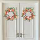 Fall Wreath for Front Door 24 Inch, Fall Door Wreath with Colorful Maple Lambs Ear Leaves for Door Reef Porch Home Farmhouse Thanksgiving Decorations Wedding Spring Winter Summer