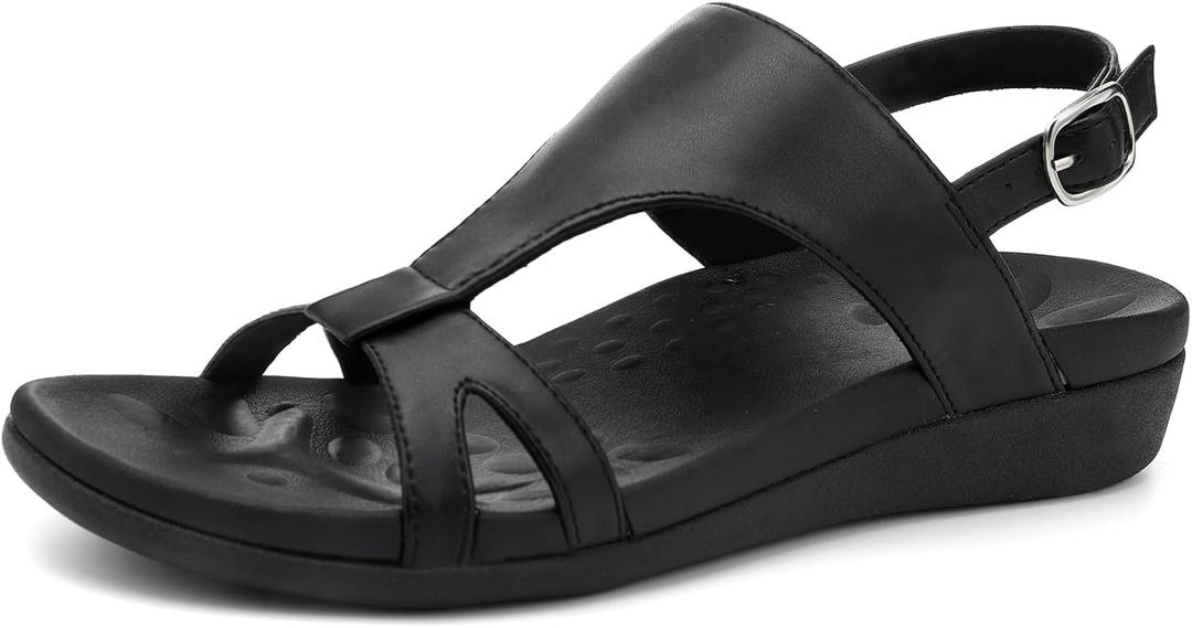 UTENAG Women's Comfortable Arch Support Walking Flat Sandals (8.5, Black)