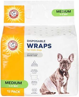 Arm & Hammer For Pets Male Dog Wraps, Medium Ultra-Absorbent, Adjustable Male Dog Diapers with Leak-Proof Protection & Wetness Indicator (Pack of 1, 12 Count Total)