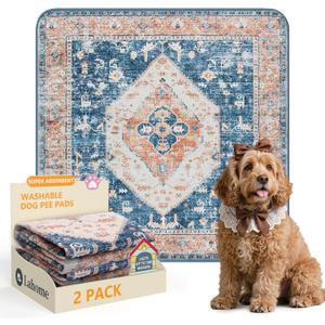 Lahome Super Absorbent & Leakproof Washable Dog Pee Pads - 2 Pack Value Set - Waterproof, Non-Slip Reusable Pads for Puppy Training, Crates & Whelping (24"x24", Beige Blue)