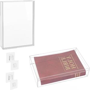 Clear Bible Display Case, 10.2 x 7 x 2.4 Inch Acrylic Wall Mounted & Tabletop Display Case with Self-Adhesive Buckle Mounting, Old Bible Organizer for Book Jewelry Collector