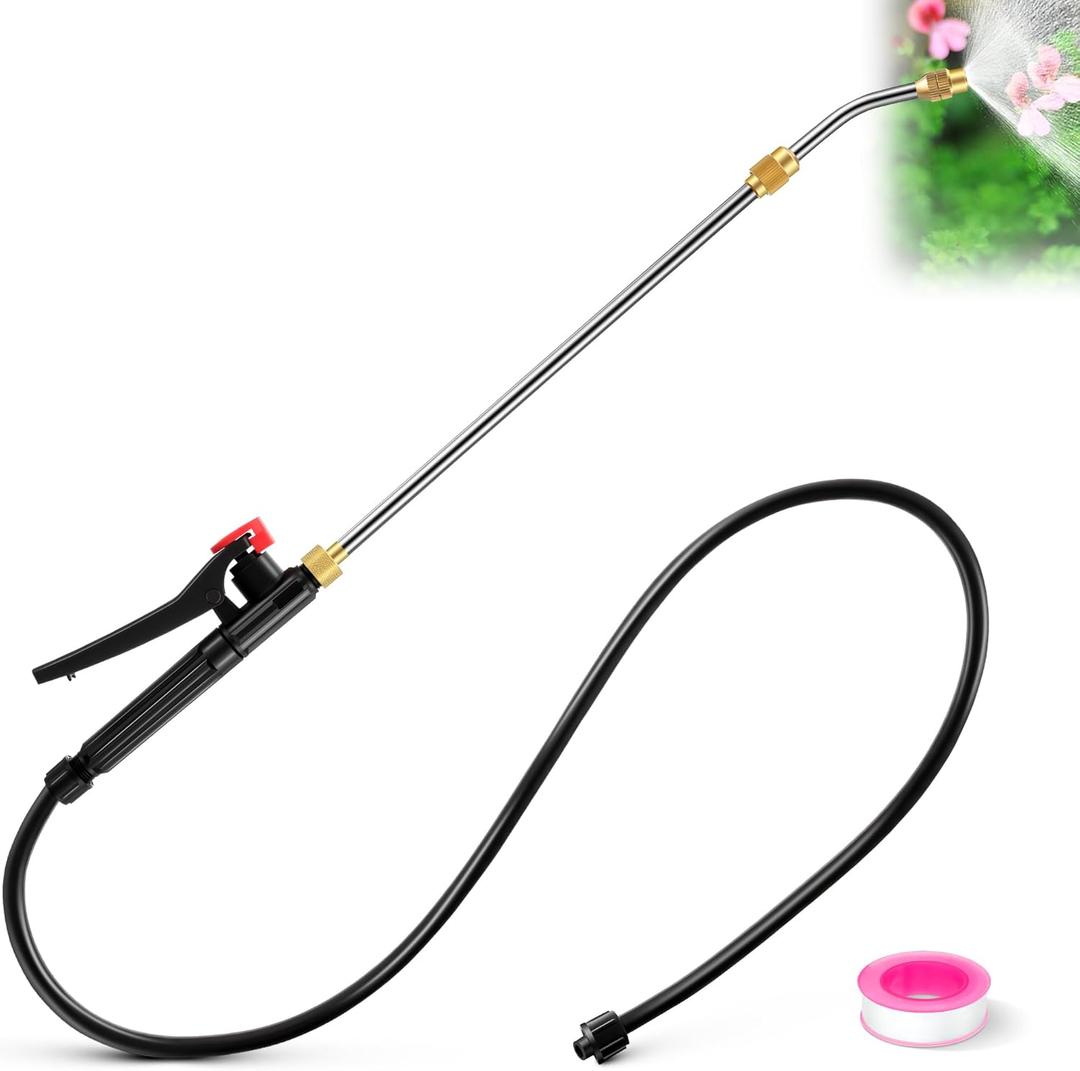 Enhon Pump Action Pressure Sprayer Wand, Retractable 29" Stainless Steel Replacement Sprayer Wand with PVC Replacement Hose & Shut off Valve (16.54 In)