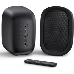Saiyin Powered Bluetooth Bookshelf Speakers for Record Player, 40W Stereo Sound Speakers with 3-Inch Woofer, Dual Curved Horn Bass Reflex Port and Optical/AUX/TVARC for Turntable/PC/TV, Pair
