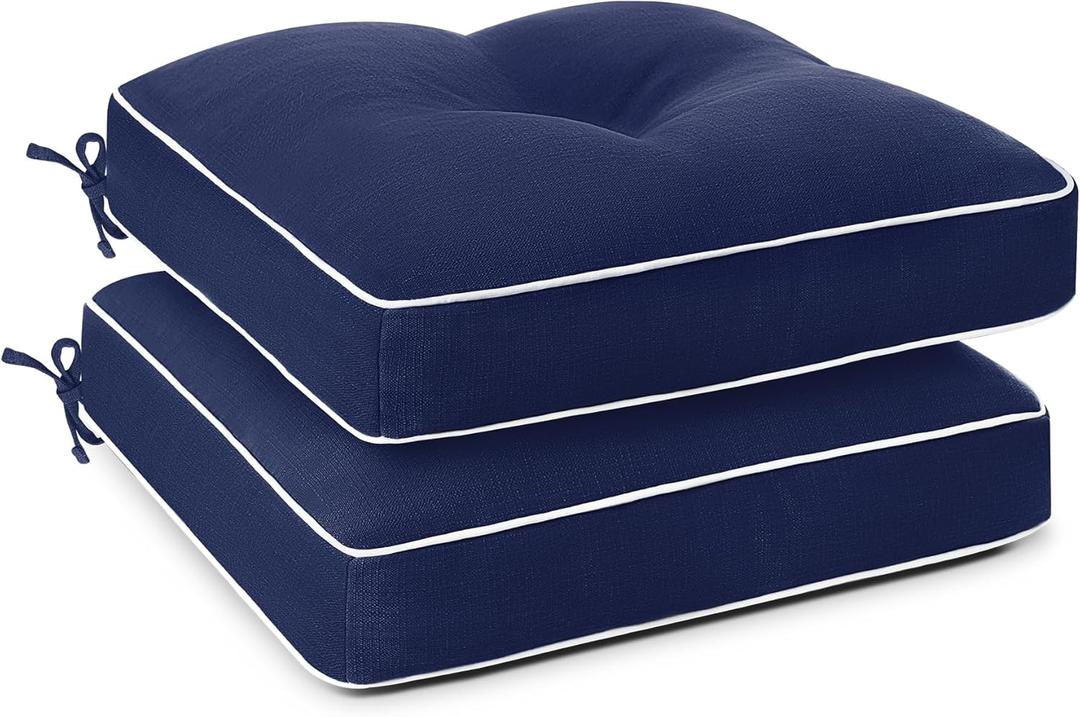 Favoyard Patio Chair Cushions 19  19 Inch Water Resistant & 3-Year Color Fastness Outdoor Chairs Cushion for Seat Dining Rocking Wicker Chair Cushion with Tie Straps Tufted Square Pads, Blue, 2 Pack (19 x 19 Inch)