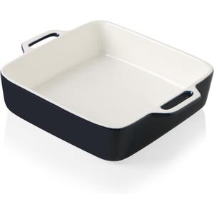 Sweejar 8x8 Baking Pan,Ceramic Casserole Dishes for Oven with Double Handles2 QT Square Cake Baking Dish for Brownie,Lasagna,Casseroles,Family Dinner (Navy)