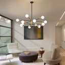 KAISITE Modern Chandelier 12-Light Sputnik Chandeliers Black and Gold Chandelier Light Fixtures for Dining Room Over Table Mid Century Height Adjustable High Ceiling Kitchen Farmhouse Chandelier