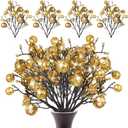 Geosar 24 Pieces Christmas Glitter Berries Stems 10 Inch Christmas Berry Picks Artificial Glittered Berries Ornaments Floral Stems for Xmas Tree,Home Wreath,Party Decoration(Gold)