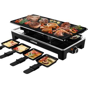 CUSIMAX Raclette Grill Electric Grill Table Portable 2 in 1 Korean BBQ Grill Indoor & Cheese Raclette, Reversible Non-stick plate, Crepe Maker with Adjustable temperature control and 8 Paddles (Black)
