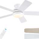 42 Inch White Ceiling Fans with Lights and Remote, LED Low Profile Flush Mount Ceiling Fan for Bedroom, Living Room, Patio, Quiet DC Motor, 5 Blades