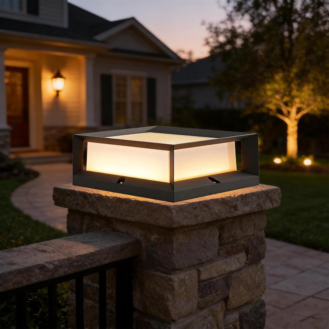 Outdoor Post Lights, 8.6" Post Light AC100-240V, LED Pillar Light Outdoor IP65 Waterproof, 3000K, Aluminum, Modern Square Column Lamp for Garden Patio Yard Decoration, 15W