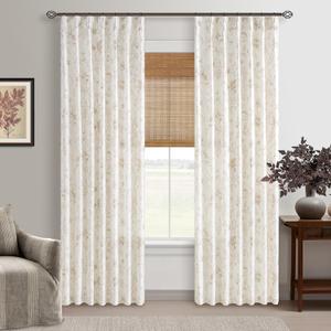 Vintage Floral Linen Curtains Pinch Pleated for Living Room 84 Inches Long Coffee Beige Tan Peony Flower Printed Patterned Curtain Farmhouse Country Light Filtering Pinch Pleat Drapes Bedroom Dining (40"W x 84"L (Pack of 2))