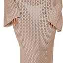ANRABESS Women Swimsuit Swim Crochet Cover Up Knit Bathing Suit Swimwear 2025 Summer Bodycon Beach Dress Vacation Clothes (Medium, Khaki)