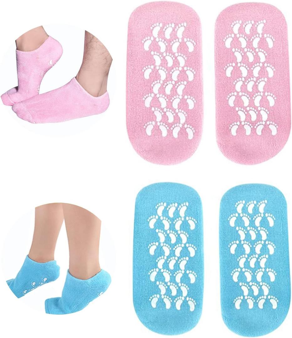 Moisturizing Gel Socks for Women, Full Foot Silicone Socks (Up to Size 7.5) - 2 Pairs Spa Foot Socks with Aloe Vera, Vitamin E & Oil for Dry Cracked Feet, Heel Repair Treatment