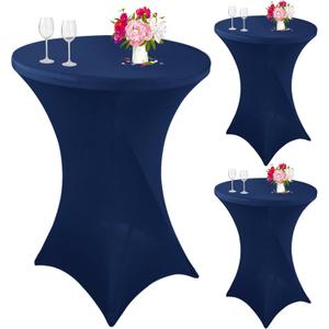 3 Pack Cocktail Spandex Tablecloth 32"x43" Cocktail Table Cover Fitted for High Top Round Tables for Bar Wedding Birthday Party Banquet (Navy Blue)